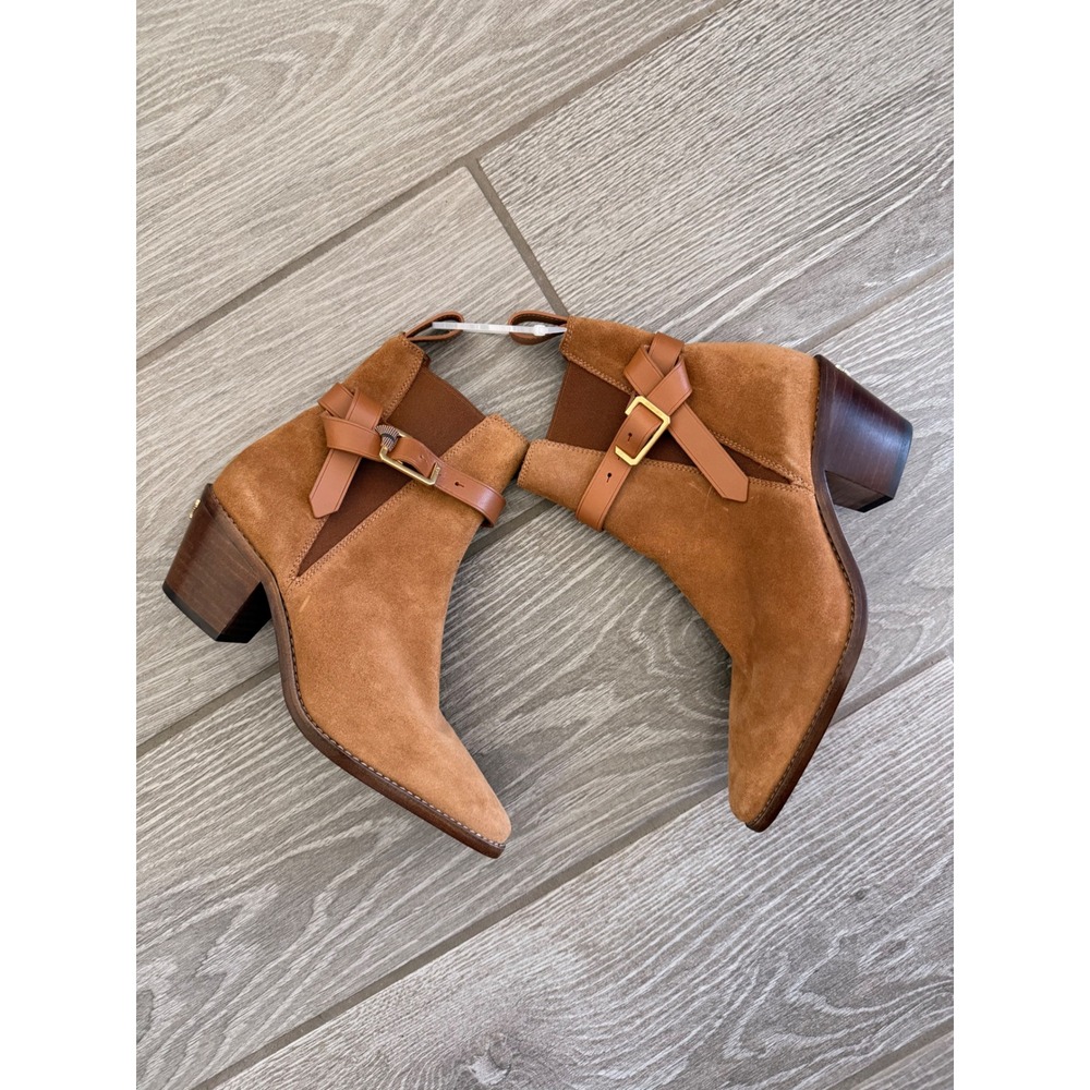 Zadig & Voltaire Tyler Cecilia Tan Suede Wing Buckle Parisian Ankle Boots EU 38